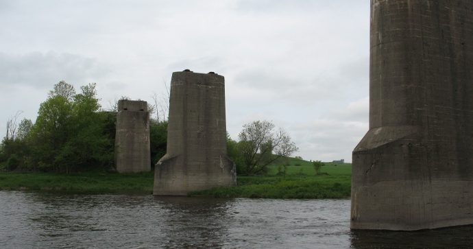 Old stone and concrete abutments over the Grand River